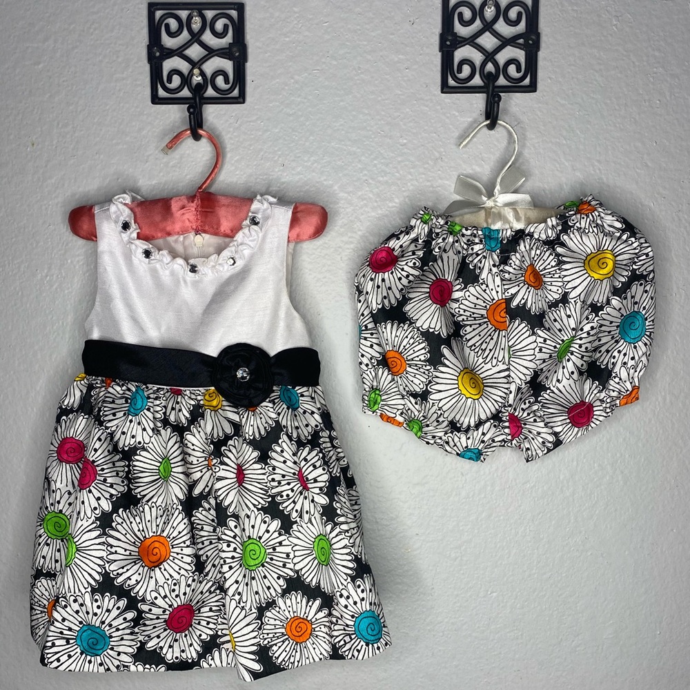 Colorful, Floral Dress w/matching Bloomers — 18M